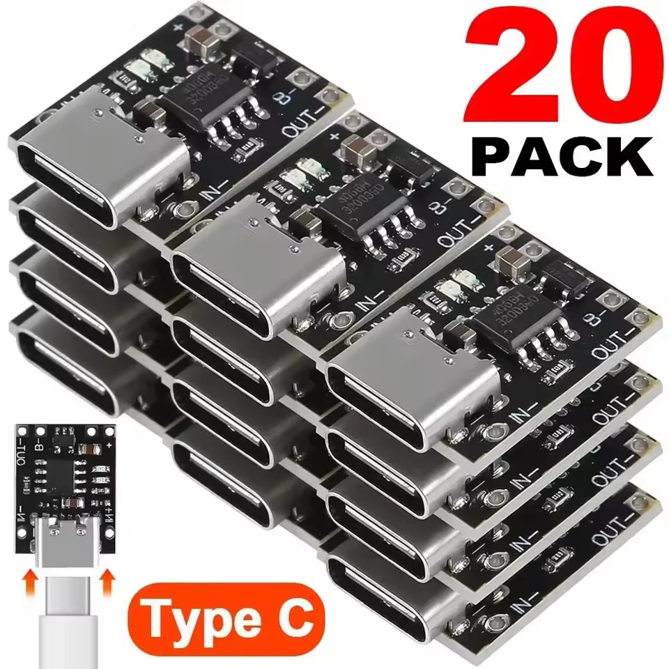Usb C Cable - 1～20個入り TP4056 3.7V リチウムバッテリー充電・放電ボード（保護機能付き、Type-C USB、Type C、リチウムイオンバッテリー充電ボード）