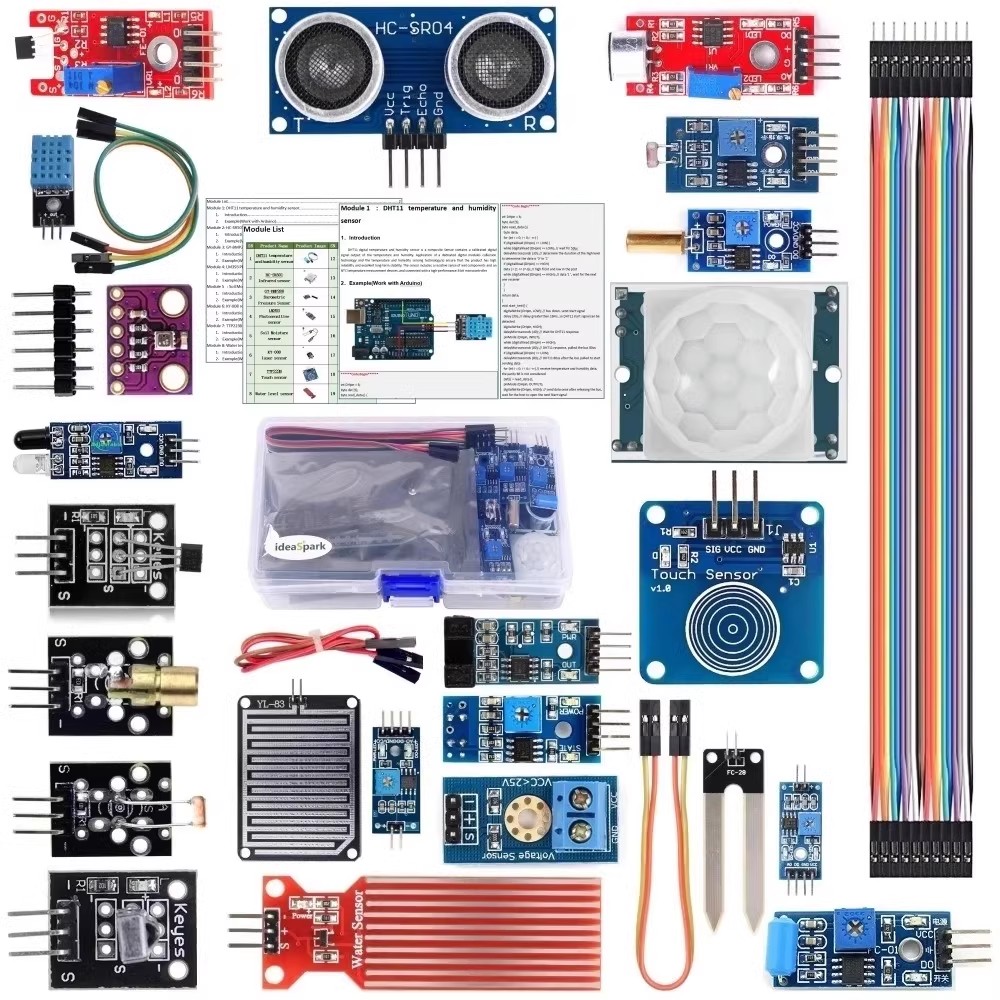 Breadboard 400 Point - 初心者向けラーニングモジュールキット、土壌水分、マイク、感光性、ボイスプース、ロボット用センサー、22 in 1