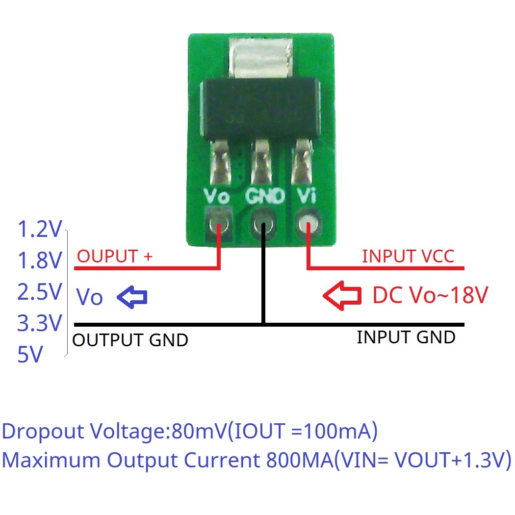 Esp32 Step Down Buck - Arduino ESP32用ステップダウンバックLDOモジュール、1A出力、1.2V-5V、80mV降圧、60uAスタンバイ電圧レギュレーター、AMS1117 7805