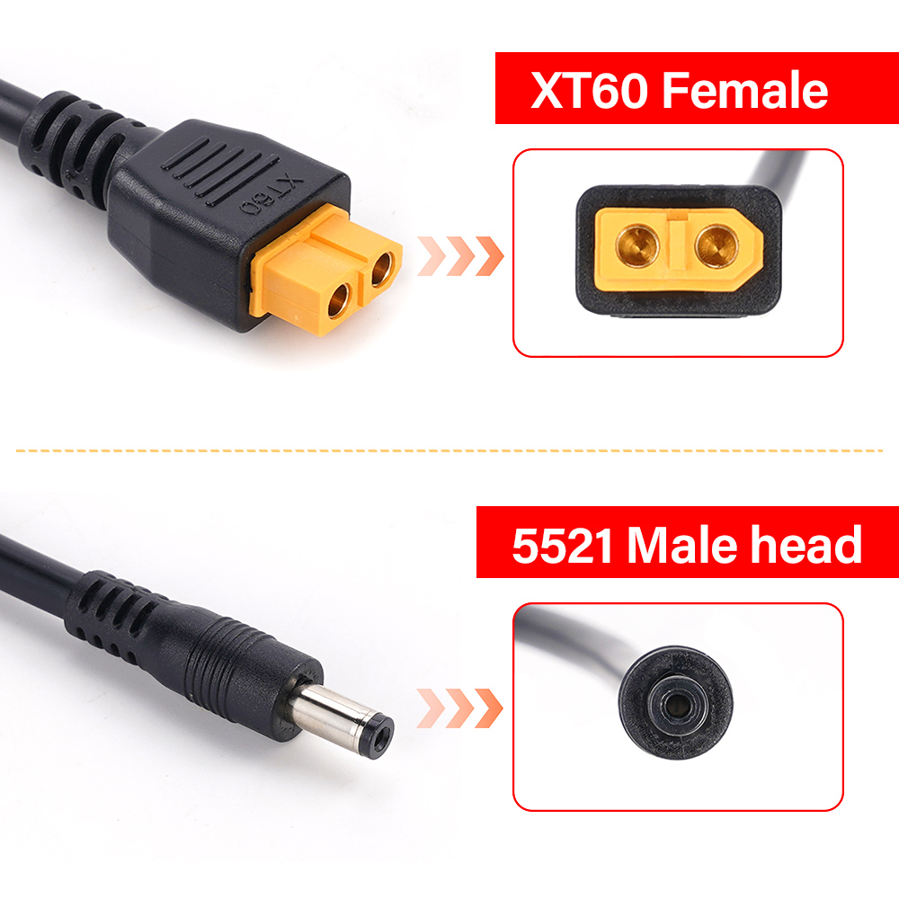 XT60 メスコネクタ DC5521 オス電源ケーブルアダプ - Ipex Connector のレビューと価格